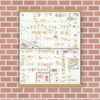 Old map wall art mockup — magnetic wood frame on brick wall — Sanborn Fire Insurance Map from New Lexington, Perry County, Ohio (1926), Sheet #0005