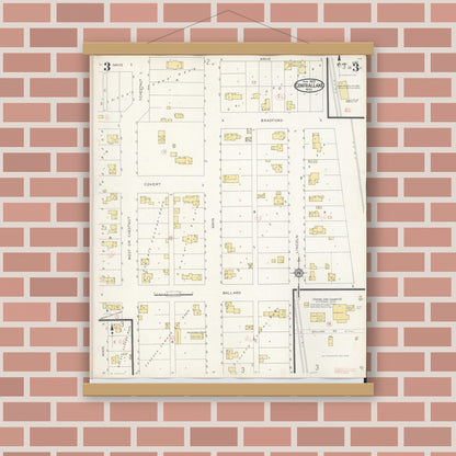 Old map wall art mockup — magnetic wood frame on brick wall — Sanborn Fire Insurance Map from Central Lake, Antrim County, Michigan (1929), Sheet #0003