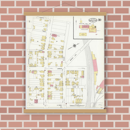 Old map wall art mockup — magnetic wood frame on brick wall — Sanborn Fire Insurance Map from Middletown, Dauphin County, Pennsylvania (1911), Sheet #0010