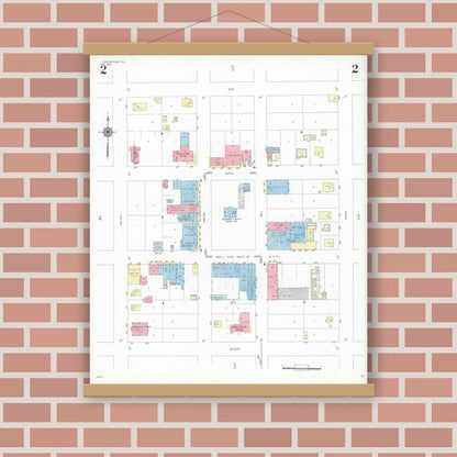 Old map wall art mockup — magnetic wood frame on brick wall — Sanborn Fire Insurance Map from Rocksprings, Edwards County, Texas (1948), Sheet #0002
