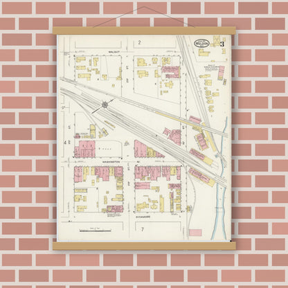 Old map wall art mockup — magnetic wood frame on brick wall — Sanborn Fire Insurance Map from Weldon, Halifax County, North Carolina (1915), Sheet #0003