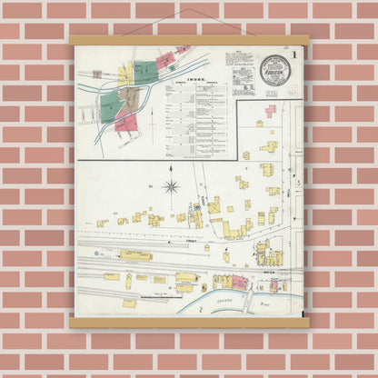 Old map wall art mockup — magnetic wood frame on brick wall — Sanborn Fire Insurance Map from Addison, Steuben County, New York (1903), Sheet #0001