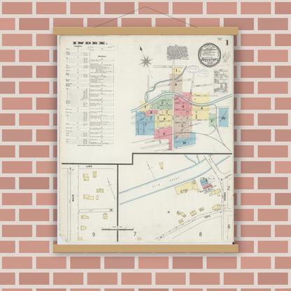 Old map wall art mockup — magnetic wood frame on brick wall — Sanborn Fire Insurance Map from Brockport, Monroe County, New York (1898) - Complete Map Set