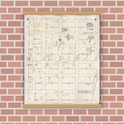 Old map wall art mockup — magnetic wood frame on brick wall — Sanborn Fire Insurance Map from Tahoka, Lynn County, Texas (1941), Sheet #0004
