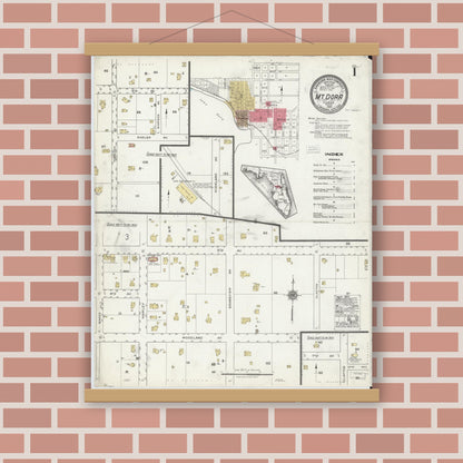 Old map wall art mockup — magnetic wood frame on brick wall — Sanborn Fire Insurance Map from Mount Dora, Lake County, Florida (1920) - Complete Map Set