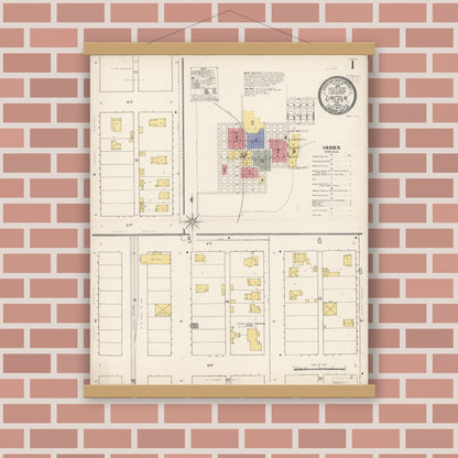 Old map wall art mockup — magnetic wood frame on brick wall — Sanborn Fire Insurance Map from Lincoln, Placer County, California (1910) - Complete Map Set