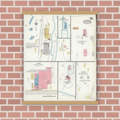 Old map wall art mockup — magnetic wood frame on brick wall — Sanborn Fire Insurance Map from Pottstown, Montgomery County, Pennsylvania (1916), Sheet #0036