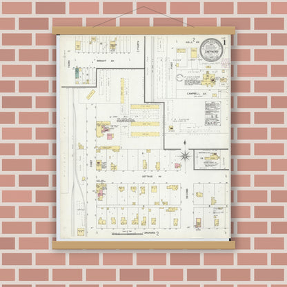 Old map wall art mockup — magnetic wood frame on brick wall — Sanborn Fire Insurance Map from Shepherd, Isabella County, Michigan (1902) - Complete Map Set