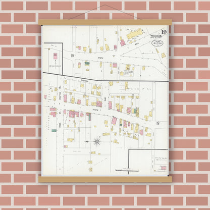 Old map wall art mockup — magnetic wood frame on brick wall — Sanborn Fire Insurance Map from Alton, Madison County, Illinois (1902), Sheet #0019