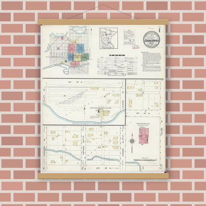 Old map wall art mockup — magnetic wood frame on brick wall — Sanborn Fire Insurance Map from Grand Rapids, Itasca County, Minnesota (1913) - Complete Map Set