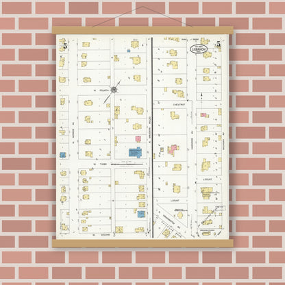 Old map wall art mockup — magnetic wood frame on brick wall — Sanborn Fire Insurance Map from Lebanon, Laclede County, Missouri (1925), Sheet #0005