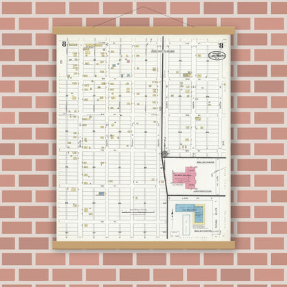 Old map wall art mockup — magnetic wood frame on brick wall — Sanborn Fire Insurance Map from Lake Worth, Palm Beach County, Florida (1924), Sheet #0008