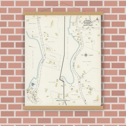 Old map wall art mockup — magnetic wood frame on brick wall — Sanborn Fire Insurance Map from Cohasset, Norfolk County, Massachusetts (1915), Sheet #0004