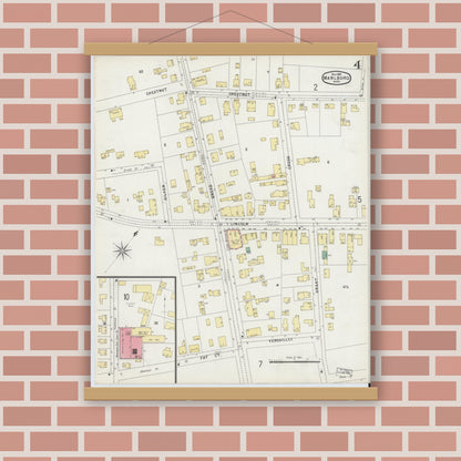 Old map wall art mockup — magnetic wood frame on brick wall — Sanborn Fire Insurance Map from Marlborough, Middlesex County, Massachusetts (1896), Sheet #0004