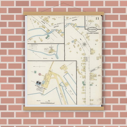 Old map wall art mockup — magnetic wood frame on brick wall — Sanborn Fire Insurance Map from Escanaba, Delta County, Michigan (1888), Sheet #0011