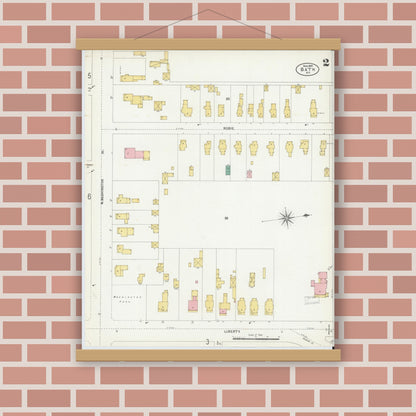 Old map wall art mockup — magnetic wood frame on brick wall — Sanborn Fire Insurance Map from Bath, Steuben County, New York (1904), Sheet #0002