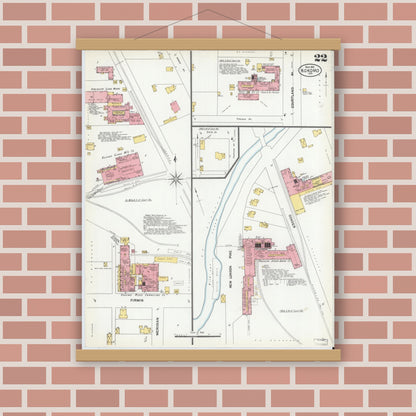 Old map wall art mockup — magnetic wood frame on brick wall — Sanborn Fire Insurance Map from Kokomo, Howard County, Indiana (1902), Sheet #0022