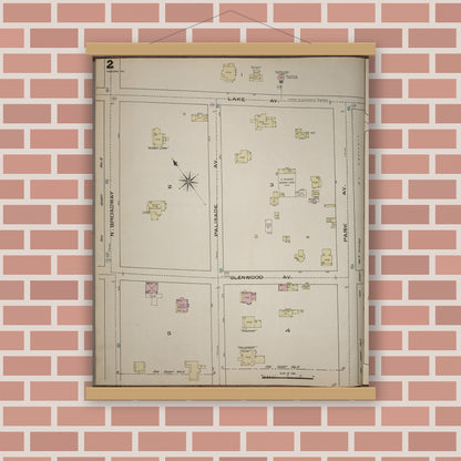 Old map wall art mockup — magnetic wood frame on brick wall — Sanborn Fire Insurance Map from Yonkers, Westchester County, New York (1886), Sheet #0002