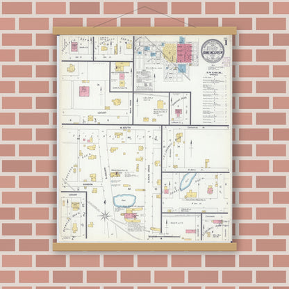 Old map wall art mockup — magnetic wood frame on brick wall — Sanborn Fire Insurance Map from Bowling Green, Pike County, Missouri (1902) - Complete Map Set