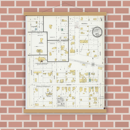 Old map wall art mockup — magnetic wood frame on brick wall — Sanborn Fire Insurance Map from Boyd, Chippewa County, Wisconsin (1900), Sheet #0001