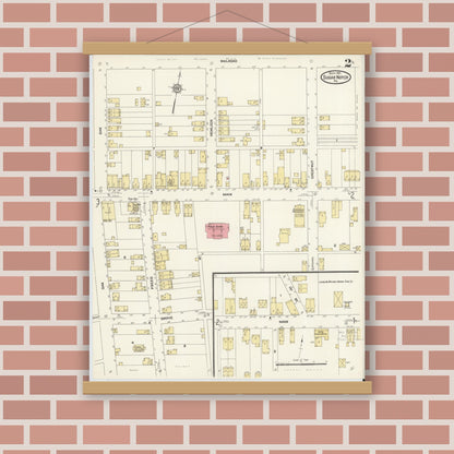Old map wall art mockup — magnetic wood frame on brick wall — Sanborn Fire Insurance Map from Sugar Notch, Luzerne County, Pennsylvania (1911), Sheet #0002