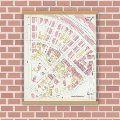 Old map wall art mockup — magnetic wood frame on brick wall — Sanborn Fire Insurance Map from Chicopee, Hampden County, Massachusetts (1902), Sheet #0004
