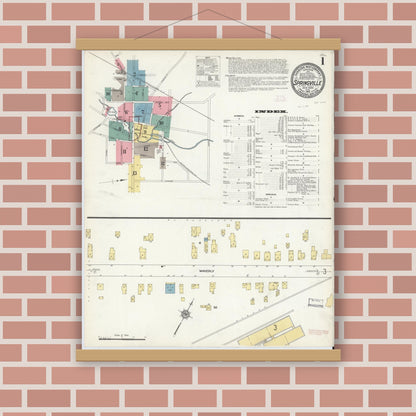 Old map wall art mockup — magnetic wood frame on brick wall — Sanborn Fire Insurance Map from Springville, Erie County, New York (1912) - Complete Map Set