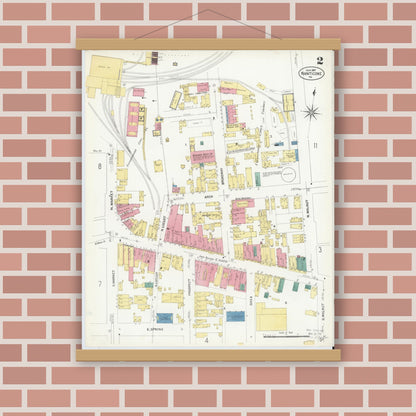 Old map wall art mockup — magnetic wood frame on brick wall — Sanborn Fire Insurance Map from Nanticoke, Luzerne County, Pennsylvania (1907), Sheet #0002