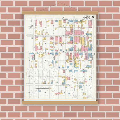 Old map wall art mockup — magnetic wood frame on brick wall — Sanborn Fire Insurance Map from Laredo, Webb County, Texas (1900), Sheet #0005