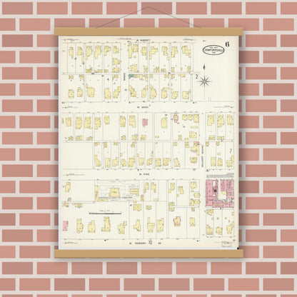 Old map wall art mockup — magnetic wood frame on brick wall — Sanborn Fire Insurance Map from Crawfordsville, Montgomery County, Indiana (1907), Sheet #0006