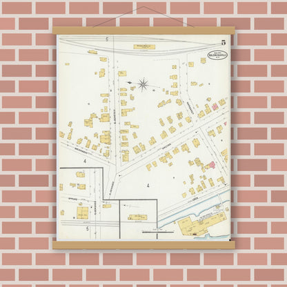 Old map wall art mockup — magnetic wood frame on brick wall — Sanborn Fire Insurance Map from Baldwinsville, Onondaga County, New York (1906), Sheet #0005