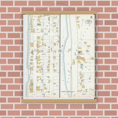 Old map wall art mockup — magnetic wood frame on brick wall — Sanborn Fire Insurance Map from Alma, Buffalo County, Wisconsin (1900), Sheet #0003