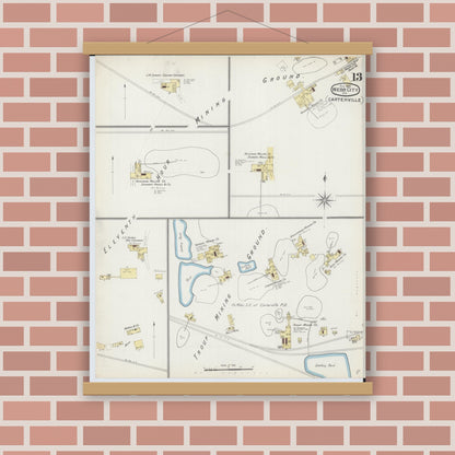 Old map wall art mockup — magnetic wood frame on brick wall — Sanborn Fire Insurance Map from Webb City, Jasper County, Missouri (1893), Sheet #0013