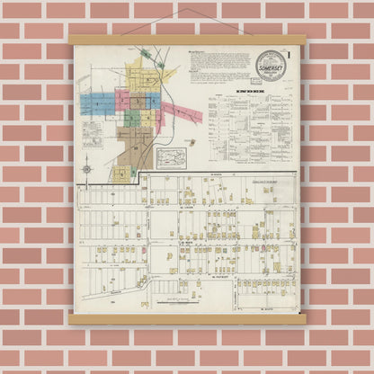 Old map wall art mockup — magnetic wood frame on brick wall — Sanborn Fire Insurance Map from Somerset, Somerset County, Pennsylvania (1917) - Complete Map Set