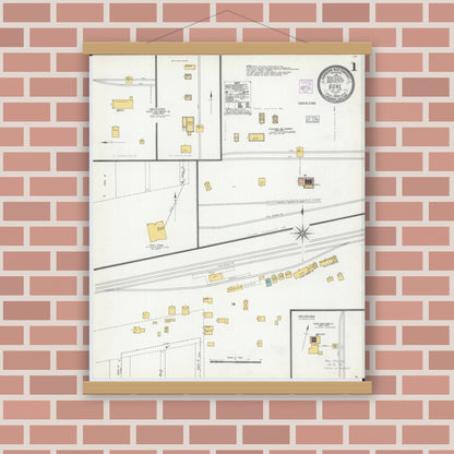 Old map wall art mockup — magnetic wood frame on brick wall — Sanborn Fire Insurance Map from Buhl, Saint Louis County, Minnesota (1904), Sheet #0001