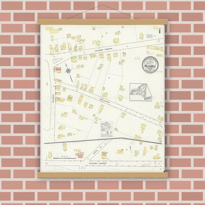 Old map wall art mockup — magnetic wood frame on brick wall — Sanborn Fire Insurance Map from Hillsdale, Columbia County, New York (1912) - Complete Map Set