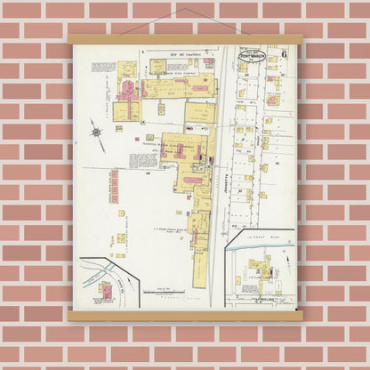 Old map wall art mockup — magnetic wood frame on brick wall — Sanborn Fire Insurance Map from Point Marion, Fayette County, Pennsylvania (1921), Sheet #0006