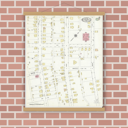 Old map wall art mockup — magnetic wood frame on brick wall — Sanborn Fire Insurance Map from Reynoldsville, Jefferson County, Pennsylvania (1912), Sheet #0007