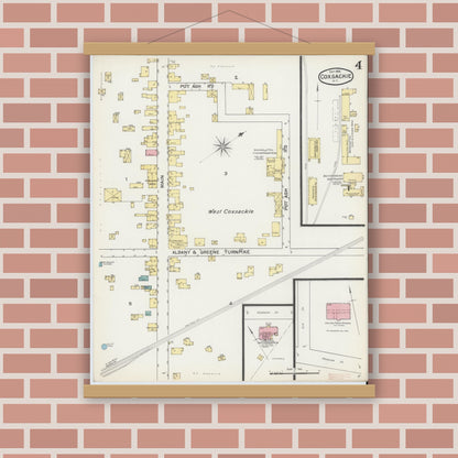 Old map wall art mockup — magnetic wood frame on brick wall — Sanborn Fire Insurance Map from Coxsackie, Greene County, New York (1892), Sheet #0004