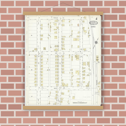 Old map wall art mockup — magnetic wood frame on brick wall — Sanborn Fire Insurance Map from Beaverdale, Cambria County, Pennsylvania (1914), Sheet #0004