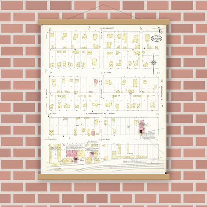 Old map wall art mockup — magnetic wood frame on brick wall — Sanborn Fire Insurance Map from Denison, Crawford County, Iowa (1913), Sheet #0006