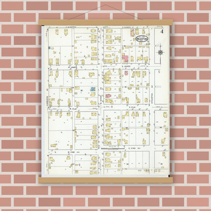 Old map wall art mockup — magnetic wood frame on brick wall — Sanborn Fire Insurance Map from Bradford, Darke and Miami Counties, Ohio (1920), Sheet #0004