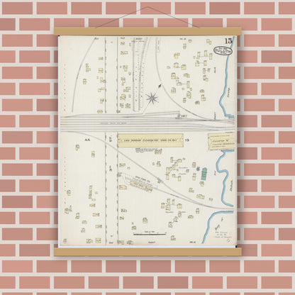 Old map wall art mockup — magnetic wood frame on brick wall — Sanborn Fire Insurance Map from Duluth, Saint Louis County, Minnesota (1885), Sheet #0015