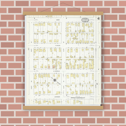 Old map wall art mockup — magnetic wood frame on brick wall — Sanborn Fire Insurance Map from Alpena, Alpena County, Michigan (1910), Sheet #0008