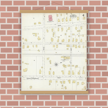 Old map wall art mockup — magnetic wood frame on brick wall — Sanborn Fire Insurance Map from Bainbridge, Chenango County, New York (1903), Sheet #0004