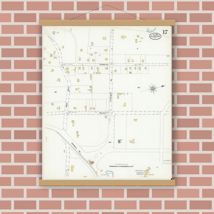 Old map wall art mockup — magnetic wood frame on brick wall — Sanborn Fire Insurance Map from Glen Cove, Nassau County, New York (1908), Sheet #0017