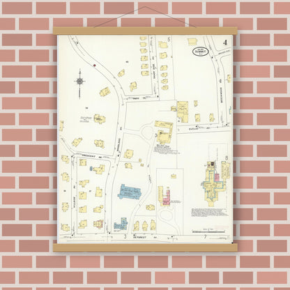 Old map wall art mockup — magnetic wood frame on brick wall — Sanborn Fire Insurance Map from Summit, Union County, New Jersey (1911), Sheet #0004