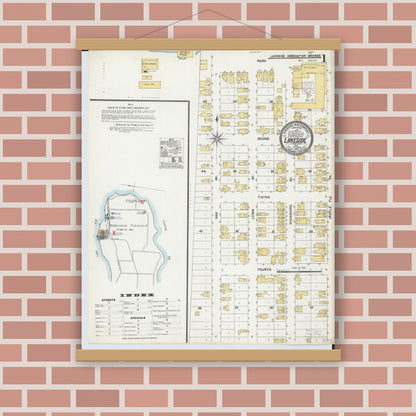 Old map wall art mockup — magnetic wood frame on brick wall — Sanborn Fire Insurance Map from Lakeside, Ottawa County, Ohio (1905) - Complete Map Set