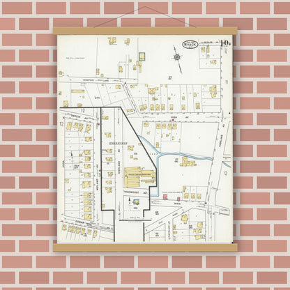 Old map wall art mockup — magnetic wood frame on brick wall — Sanborn Fire Insurance Map from Nyack, Rockland County, New York. (1919), Sheet #0010