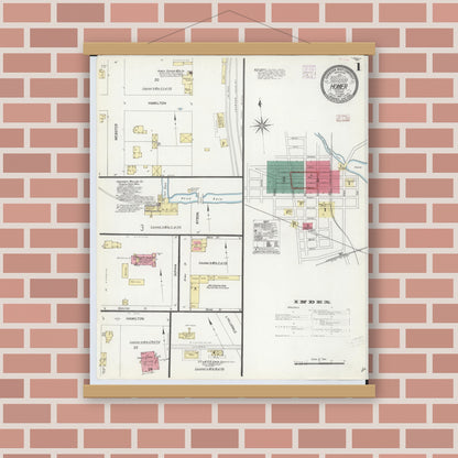 Old map wall art mockup — magnetic wood frame on brick wall — Sanborn Fire Insurance Map from Homer, Calhoun County, Michigan (1907) - Complete Map Set
